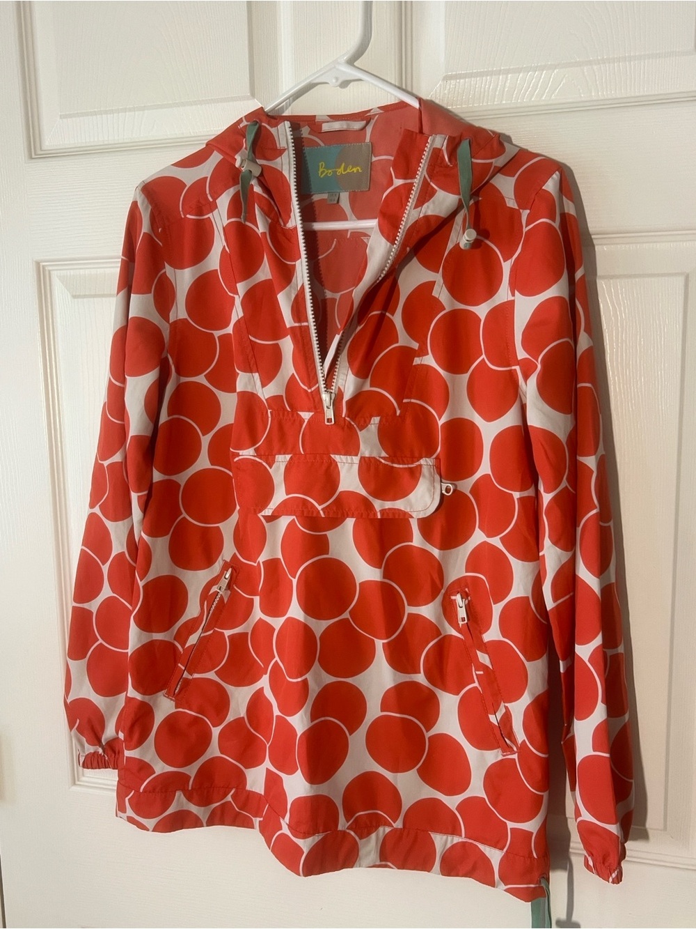 Boden Red and White Polka Dot Utility Anorak Jacket, Sz 4